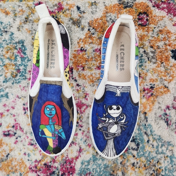 Sketchers Memory Foam Slip On Sneakers with Nightmare Before Christmas Size 8.5 - Picture 2 of 9